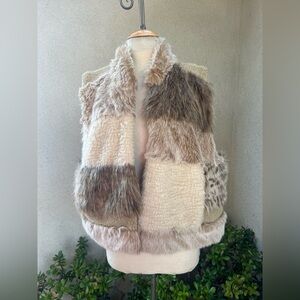 Anthropologie funky boho faux fur vest beige brown tones Sz XL.
